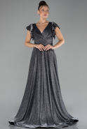 Anthracite Short Sleeve Silvery Long Evening Dress ABU4301