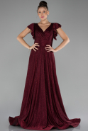 Burgundy Short Sleeve Silvery Long Evening Dress ABU4301