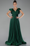 Emerald Green Short Sleeve Silvery Long Evening Dress ABU4301