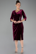 Burgundy Midi Velvet Plus Size Cocktail Dress ABK2156