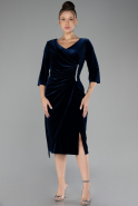 Navy Blue Midi Velvet Plus Size Cocktail Dress ABK2156