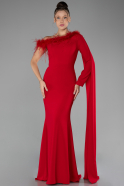 Red One Sleeve Cape Long Mermaid Evening Dress ABU4295