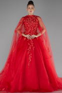 Red Cape Halter Neckline Long Haute Couture Dress ABU4289