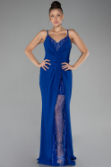 Sax Blue Straps Long Plus Size Evening Gown ABU4300