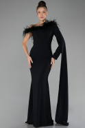 Black One Sleeve Cape Long Mermaid Evening Dress ABU4295