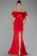 Red Off The Shoulder Slit Long Mermaid Evening Gown ABU4296