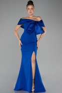 Sax Blue Off The Shoulder Slit Long Mermaid Evening Gown ABU4296