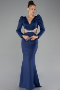 Navy Blue Long Sleeve Cut Out Evening Dress ABU4297