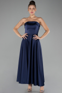 Navy Blue Strapless Midi Satin Evening Dress ABK2143