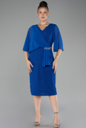 Sax Blue Midi Plus Size Evening Dress ABK1567