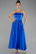 Sax Blue Strapless Midi Satin Evening Dress ABK2143