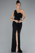 Black One Shoulder Slit Long Silvery Evening Gown ABU4309