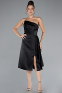 Black Strapless Midi Satin Cocktail Dress ABK2160