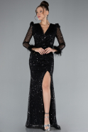 Black Long Sleeve Scaly Evening Dress ABU3860