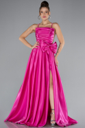 Fuchsia Slit Long Satin Prom Dress ABU4298