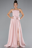 Powder Color Slit Long Satin Prom Dress ABU4298