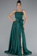 Emerald Green Slit Long Satin Prom Dress ABU4298