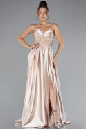 Beige Srappy Long Satin Prom Gown ABU4133