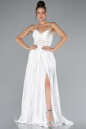 White Srappy Long Satin Prom Gown ABU4133