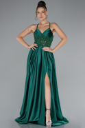 Emerald Green Srappy Long Satin Prom Gown ABU4133