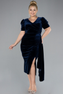 Navy Blue Short Sleeve Midi Velvet Invitation Dress ABK2163