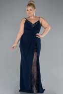 Navy Blue Straps Long Plus Size Evening Gown ABU4300