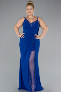 Sax Blue Straps Long Plus Size Evening Gown ABU4300