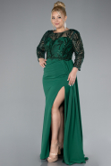 Emerald Green Stoned Capri Sleeve Slit Chiffon Plus Size Evening Gown ABU4294