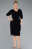 Black Capri Sleeve Midi Plus Size Evening Dress ABK1950