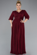 Burgundy Short Sleeve V-Neck Long Glitter Evening Dress ABU4275