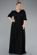 Black Short Sleeve V-Neck Long Glitter Evening Dress ABU4275