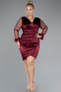 Burgundy Long Sleeve Short Satin Plus Size Invitation Dress ABK2161