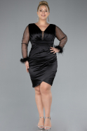 Black Long Sleeve Short Satin Plus Size Invitation Dress ABK2161