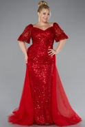 Red Short Sleeves Long Scaly Plus Size Evening Gown ABU4281