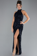 Navy Blue Halter Neck Slit Long Scaly Evening Gown ABU4306