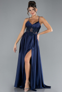 Navy Blue Long Satin Evening Dress ABU2583