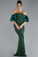 Emerald Green Strapless Sleeve Accessories Long Scaly Evening Gown ABU4308