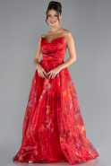 Red Strapless Long Patterned Prom Gown ABU4336