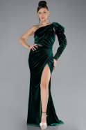 Emerald Green One Sleeve Slit Long Velvet Plus Size Evening Dress ABU4339