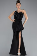 Black Strapless Slit Long Mermaid Prom Dress ABU4351