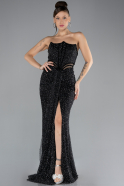 Black Strapless Slit Long Mermaid Prom Dress ABU4352