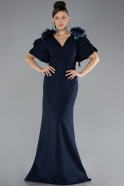 Navy Blue Short Sleeve V Neck Long Plus Size Evening Dress ABU4353