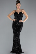 Black Strappy Underwire Corset Long Scaly Evening Gown ABU4346