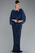 Navy Blue Short Shawl Sleeve Long Scaly Plus Size Evening Gown ABU4354