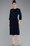 Navy Blue Midi Plus Size Evening Dress ABK1621