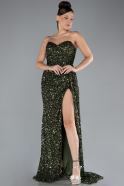 Olive Drab Strapless Slit Long Sequined Prom Gown ABU4242