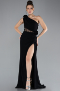 Black One Shoulder Slit Evening Gown ABU4381