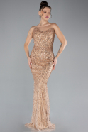 Gold Strapless Long Beaded Fishtail Evening Gown ABU4382