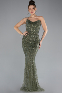 Olive Drab Strapless Long Beaded Fishtail Evening Gown ABU4382