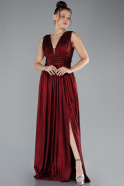 Red Sleeveless Slit Long Glitter Evening Dress ABU4377